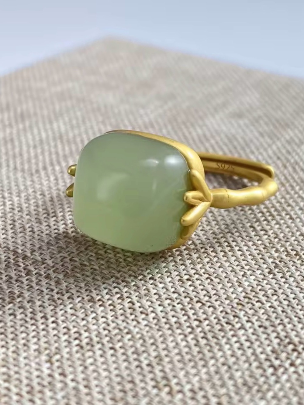 Green Chalcedony Stone Gold-Plated Ring - Women Jewelry